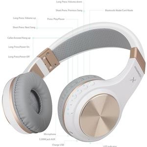 Riwbox XBT80 Bluetooth Wireless Headphone (White Gold)